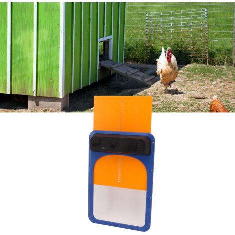 Porte Automatique Pour Poulailler - Modèle Mini-Z - Porte à Batterie AA avec Détection Lumière (Plastique, Bleu/Jaune, 35x24cm) (1/5)