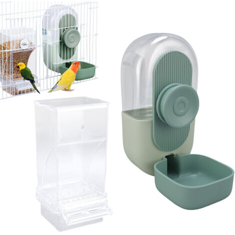 Distributeur Automatique d'Eau et de Graines pour Cage d'Oiseaux, Mangeoire et Abreuvoir en Plastique pour Perruches, Touis, Perroquets