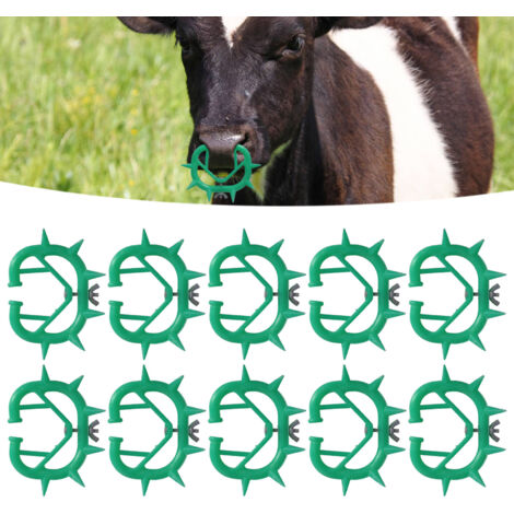 Sevrage Animaux : Anneau Nasal Écologique Anti-Tétée pour Veau en Plastique Renforcé, Lot de 10 Pièces Vert, Modèle Grande taille 12.3x9.3cm (1/5)