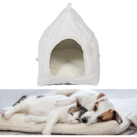 Maison pour Chat/Dog Indoor, Pet House, All Seasons, Bed Comfortable Cachette Douce, 23.62x20.87x17.72in Beige avec Couverture Amovible PP (1/5)