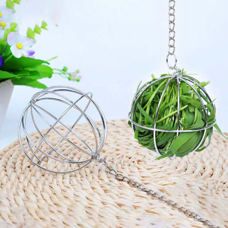 Ball distributeur/grignoteur - 3 boules distributeurs de foin en acier inoxydable pour petits animaux (8cm, chaîne 13cm) (1/5)