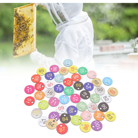 Étiquettes numérotées en plastique - ABS 3,5cm avec trou 5,5mm - 50 pièces (51 à 100) pour apiculture et élevage