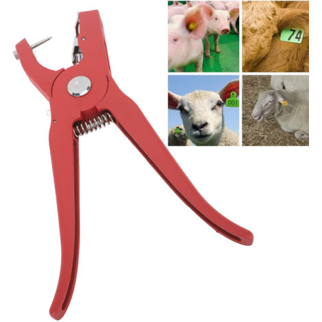 Pince à marquage d'oreille pour bétail rouge ergonomique avec manche antidérapant facilitant l'application pour porcs, moutons, bovins (1/5)