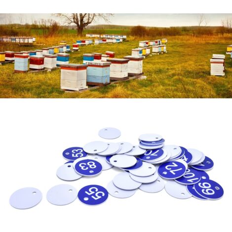 Etiquettes numériques pour élevage et apiculture - 50 pièces ABS (51-100 bleu) - Étiquettes rondes avec trous pour identification animaux et ruches (1/5)