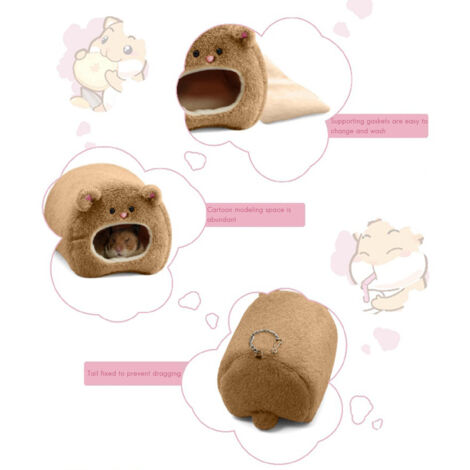 Maisonnette Chaleureuse pour Hamster - Nid Doux et Fixation Intégrée en Peluche (11x11cm, Brun) pour Rongeurs et Petits Animaux (1/5)