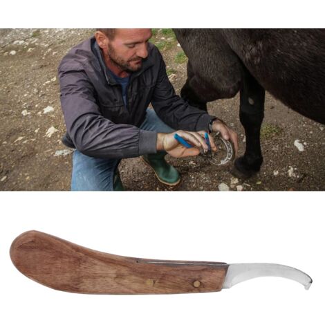 Racleur de sabot ergonomique courbe en carbone pour chevaux - Lame affinée, manche bois, taille 21,8 cm, modèle gauche (1/5)