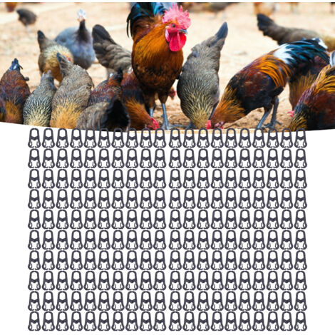 Bagues pour bec de coq en plastique PP réutilisables (Type E) - Lot de 200 pièces noir, anneaux de fermeture pour élevage de poulets (1/5)