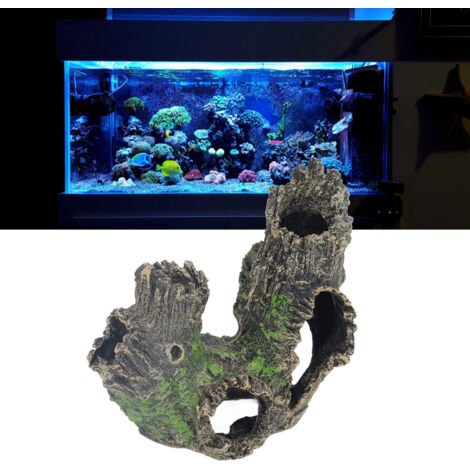 Décoration Aquarium Cavité Arbre en Résine Ecologique - Maison Refuge Creux pour Poissons et Crevettes - Modèle 13.5cm - Coloris Naturel (1/5)