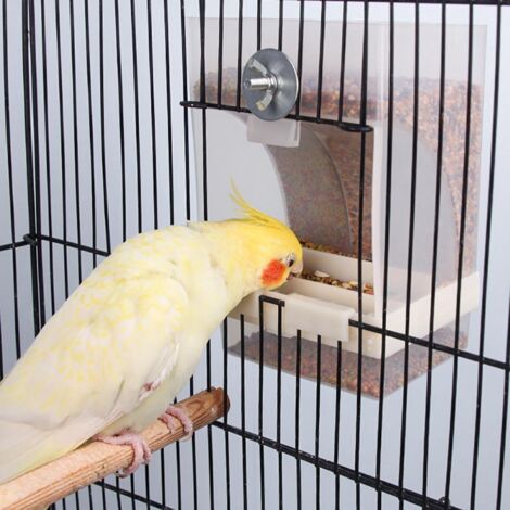 Distributeur Automatique de Graines pour Oiseaux Transparent - Cage Accessoire Plastique Blanc 16x10x9.5cm - 500g Capacité (1/5)