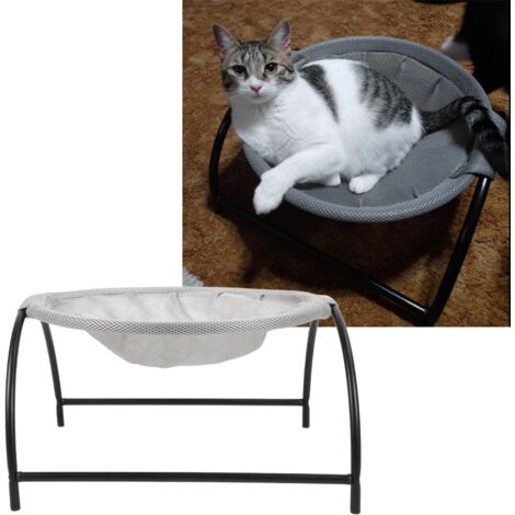 Hamac Lit pour Chat et Petit Chien en Métal Stainless Steel Canvas Gris Portable pour Indoors Outdoors (1/5)