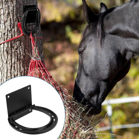 Anneau de fixation pour cheval en métal 2 pack, anneau en forme de fer à cheval noir 11.5x12.5cm avec vis expansives pour stalle, écurie, grange