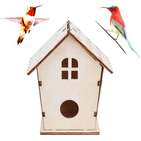 Maison à oiseaux [Hanging Bird Nest] + DIY Kit + Assembled + Matériau Bois naturel 11.2x8.5x6.6cm + Accès décoratif jardin