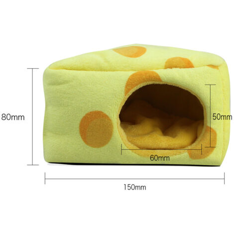 Hamster Cave Niche Confortable en Forme de Fromage, Couverture Dorée, Matelas Intérieur, Anti-dérapant, 150x140x100mm, Jaune Clair (1/5)