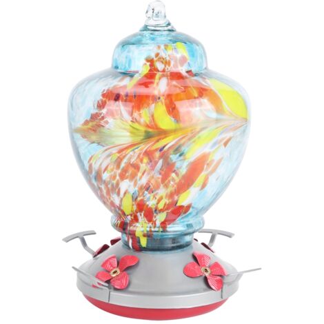 Mangeoire Pour Colibris - Mangeoire de Nectar en Verre Colorée Type B, Outil d'alimentation pour Jardin et Cour - Base Anti-Mites et Péchettes (1/5)