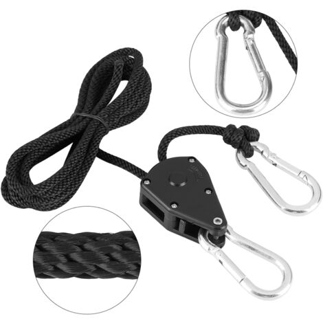 Treuil de Hanging avec Ratchet et Cordage, pour Lampes, Ventilateurs et Tentes - Set de 2, Cordage 1/8inch, Capacité 105lb/68kg, Métal Premium