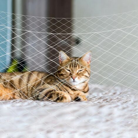 [Filet de Protection pour Balcon] [Filet Anti-Chat] Filet Transparent en Nylon Résistant aux UV 4x3m avec 20 Crochets et 15m de Cordage