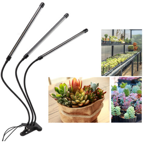 Lampe de croissance LED USB avec 3 bras articulés et clips, lumière rouge/blanc/ambre, 10 niveaux d'intensité et timer programmable. (1/5)