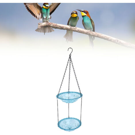 Aire de Jeux pour Oiseaux à Suspension Double Étage Fontaine Solaire Innovante Espace Ample Bain et Mangeoire pour Jardin (1/5)