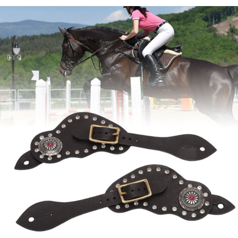Sangle de Spur pour Équitation Western [Cow Leather & Rhinestone] Vintage Style Noir avec Boucle Métal (1/5)