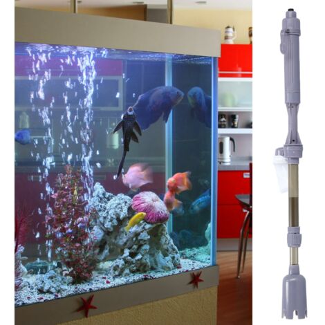 Aspirateur Électrique 3-en-1 pour Aquarium Nettoyeur Gravier Changement d'Eau Mano MultiFonction 57cm Plastique 520L/H 2LR14