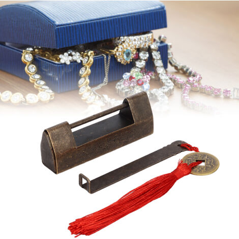 Serre Cadenas Style Chinois Vintage en Cuivre Antique 7.5cm pour Boîtes et Armoire, Antiquité Durable Sans Décoloration, Fermoir Horizonal Ancien avec Clé (1/5)