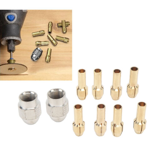 Kit de collets pour mandrin de perceuse en brass, Set de 10 pièces avec 2 mandrins et 8 collets, pour outils rotatifs Dremel, adaptable et rapide à changer. (1/5)
