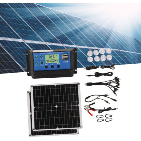 Kit Solaire Portable [50W Panel & Contrôleur 60A USB] Monocrystalline IP65 Pour Camping, RV, Blackout
