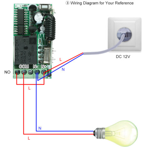 Interrupteur Relay RF Universel DC 12V + 5 Télécommandes 433MHz 1CH pour Porte Électronique et Appareils Domestiques