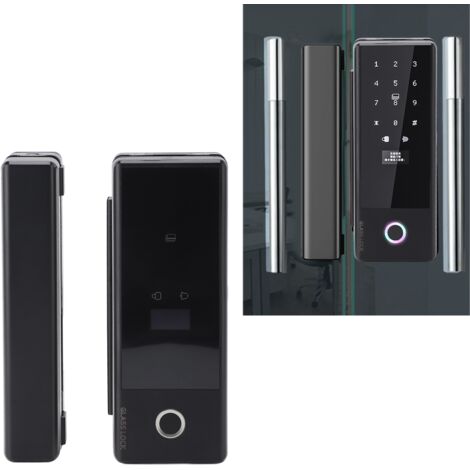 Serrure Électronique Sécurité Porte Verre, 4 Méthodes Déverrouillage Interface USB-C, Aluminium, Clés Fournis, Smart Sécurité Bureau Porte Glass, Boucle Double Arrêt Système (1/5)