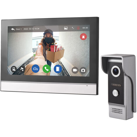 Kit de Portillon Vidéo WiFi sans Fil avec Moniteur TY APP - Système de Portillon Vidéo Interphone Tactile 7 Pouces 1080P, Cadre Photo Électronique, Fonction Alarme de Mouvement, 8 Langues pour Villa M (1/4)