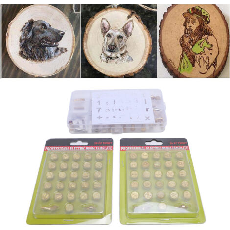 Kit de Pyrogravure avec Pointelettes en Cuivre - Set de 110 Lettres, Numéros et Symboles pour Artisanat DIY sur Bois et Cuir - Boîte de Rangement Inclus (1/5)