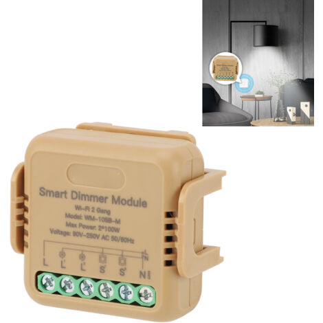 Module de Commutateur Dimmer WiFi Intelligent 2 Voies Contrôle Vocal Timer Relay AC 90-250V Tuya - Matériel PC, Dimensions 40x40mm, IP20 (1/5)