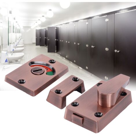 [Loquet pour portes de partition] Serrure avec poignée et voyant Vacant/Occupé pour toilettes publiques, zinc, adaptée plaques 12-18mm, set complet installation. (1/5)