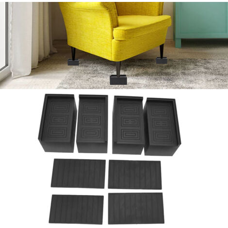 Surélévateur de Pieds pour Meubles - 4 Éléments Rectangulaires Élargis en Caoutchouc Noir Augmentant la Hauteur de 3 Inches (1/5)