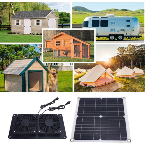 [Kit Ventilation Solaire] Ventilateur Extracteur Double 12W 18V - Panneau Monocristallin, pour Poulailler, Maison Animaux, Serre