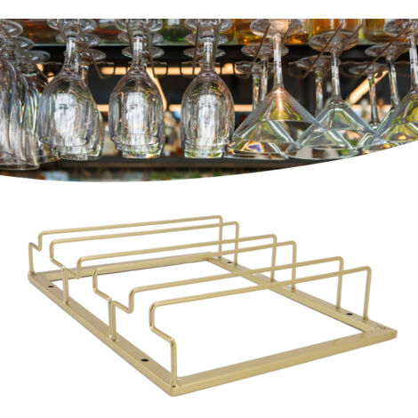 Porte-Verres Sous Évier : Support à Suspension pour 3 Rangs de Verres à Vin Inversés en Fer Doré Style Européen (1/5)