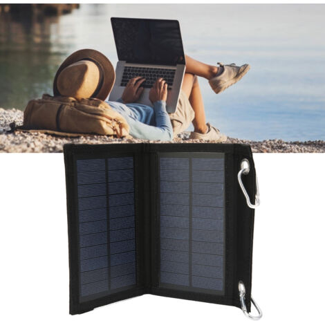 Panneau Solaire Portable 2 Plis 4W - Polysilicium Haute Efficacité - Avec 2 Mousquetons pour Automobile/Camping/Outdoor - Chargeur Solaire 5V - Poids Léger 157g (1/5)