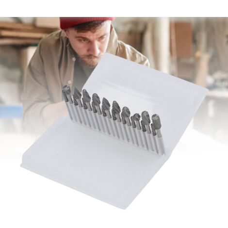 Jeu de 20 fraises rotatives double coup tungstène 1/8" avec 2 mandrins pour bois, métal, plastique, verre, pierre, cuir, polissage, gravure, stockage en boîte (1/5)