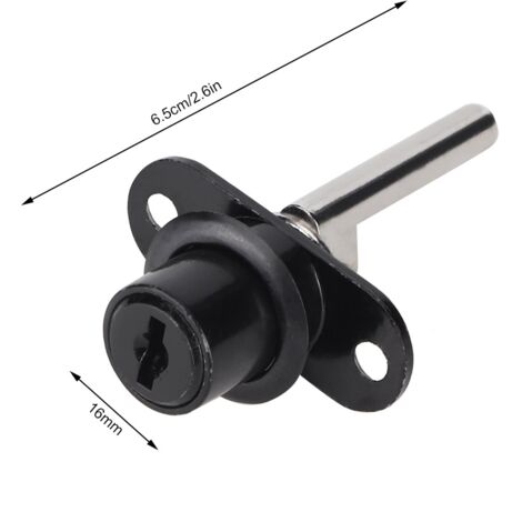Serrures de bureau pour meubles - 2 pièces avec 4 clés - Zinc allié noir 16mm - Sécurité pour armoire, dossier et drawer (1/5)