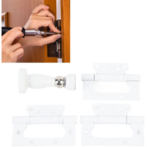 Paquet de 3 Gonds de Porte 4" Blanc avec Stop Magnétique - Gonds Manganèse Élargis et Renforcés à Rotation 360° Silencieuse pour Portes Domicile (1/5)