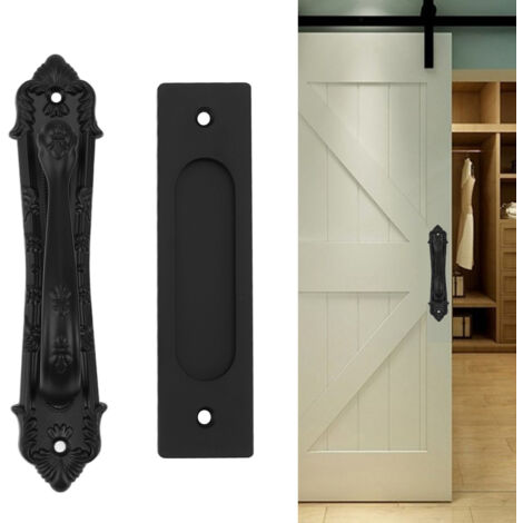 Poignée de porte barn aluminium noir sans perforation, double face, pour porte cabinet armoire. (1/5)