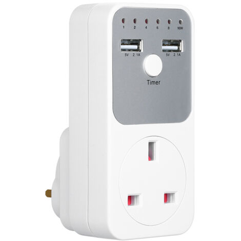 Prise Minuterie à Délai avec 2 Ports USB 5V 2.1A et Contrôleur Temporel Plug-in pour Appareils Electriques - Blanc PC Ignifuge (1/5)