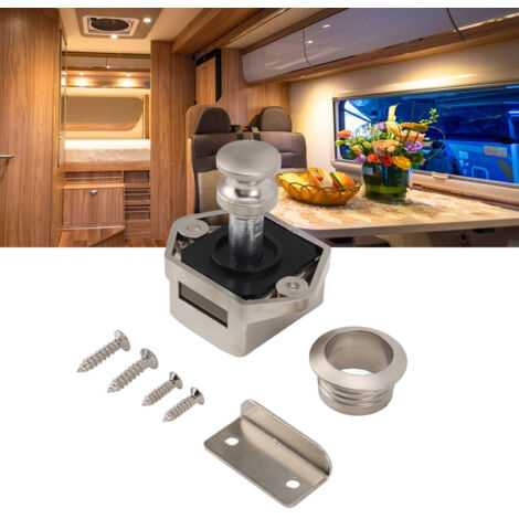 Serrure Bouton-Pression pour Meubles RV - Zinc/ABS - Mini Verrou Bouton Cabinet avec 4 Vis/2 Accessoires - Installation Facile pour Boîtes et Furniture (1/5)