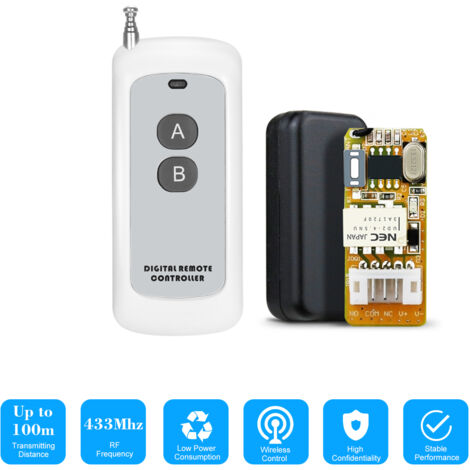 Module de récepteur RF 433 MHz Relay Module avec télécommande 2 touches
Módulo Receptor RF 433 MHz con Relay y Control Remoto de 2 Teclas (1/5)