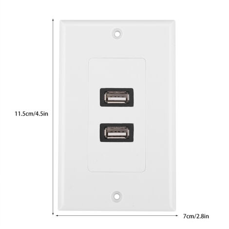 Plaque murale double port USB 2.0 ABS pour hotel et bureau – 11.5 x 7 cm avec vis