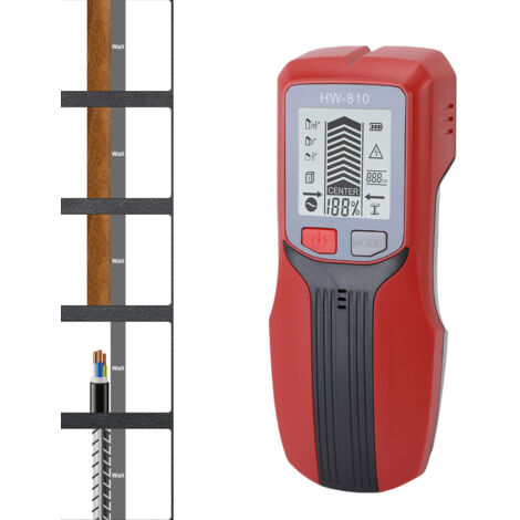 Scanner mural multifonction + Detecteur mur haute precision LCD pour fils et tuyaux + Version rouge + ABS + 163g + Batterie incluse