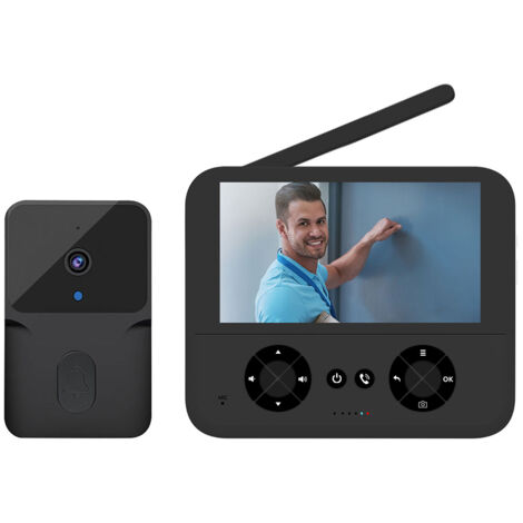 Vidéo Portier Caméra Sans Fil Sans Abonnement - 4,3 Pouces IPS HD Vision nocturne Audio Bidirectionnel Enregistrement Auto Photos/Vidéos Installation Sans Percer Réchargeable Intercom Intelligent pour (1/3)