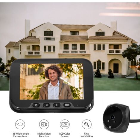 Sonnette Intelligente avec Camera Peephole 4.5 pouces - Camera 1080P, Détection Humaine 135°, Vision Noire Colorée, Batterie 3800mAh, Support Multilingue - Montage pour Porte 35-105mm (Noir/Gris) (1/5)
