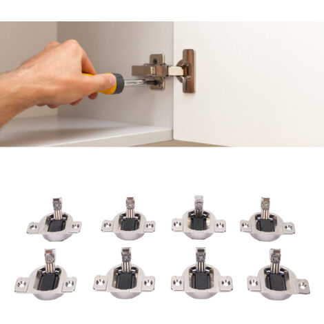 Paquet de 8 charnières compactes 33 autobloquantes 110°, vis à fixer zinc pour portes de cabinet robustes. (1/5)