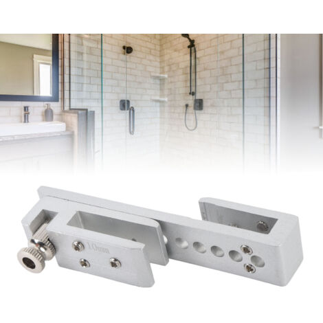 [Verrou pour porte vitrée] Verrou de sécurité à 12 trous en métal aluminium/inox pour porte de salle de bain sans cadre, ajustable 8-12mm/12-22mm, silver, 2 pièces. (1/5)
